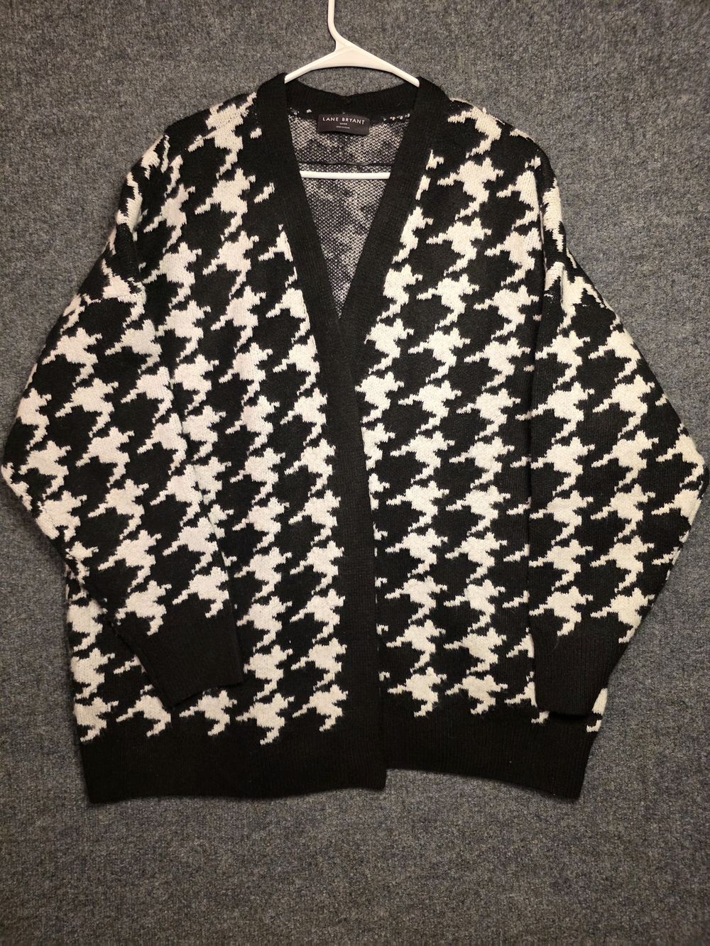 Lane Bryant Houndstooth Cardigan Sweater Womens 22/24 Black White Open Front